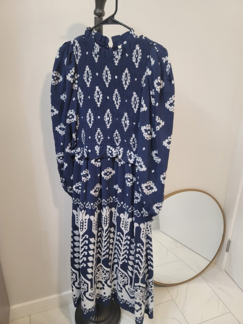Sea New York Sonia Dress Blue White Floral Corset Midi Boho Resort Travel Sz 2